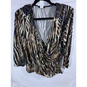MSK metallic Sparkly Animal  print wrap-style blouse. Size 1X